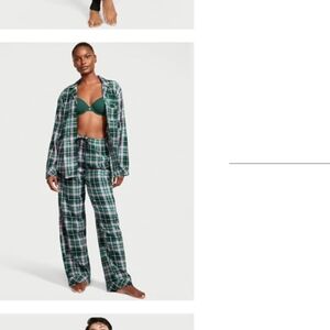 Victoria's secret flannel long pajama set xs green / pink
